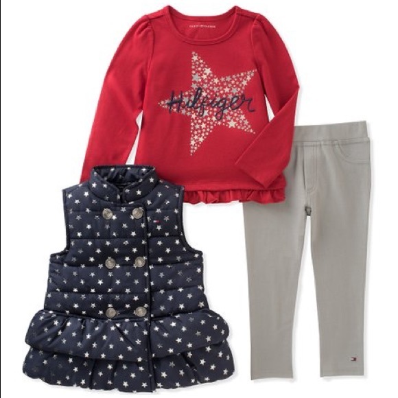 Tommy Hilfiger Navy Star Peplum Puffer Vest Set